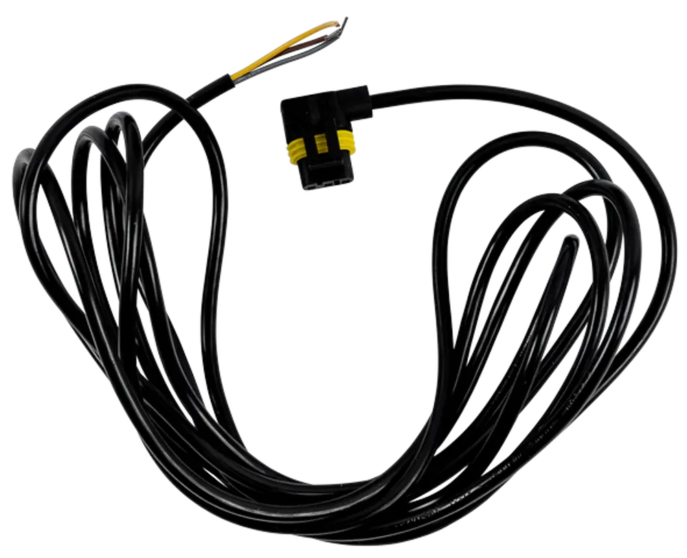 Schwarzes Kabel mit steckerähnlichem Anschluss, geeignet für Heizsysteme, möglicherweise für Anwendungen mit Wolf-Produkten. Verlängerte Kabellänge sichtbar.